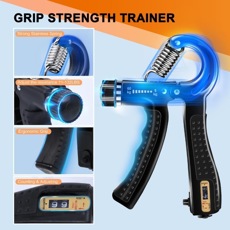 Treeroot 5PCS Grip Strength Trainer Kits, Hand Gripper Strengthener, Forearm Strengthener, Forearm Exerciser, Finger Exerciser, Wrist Strengthener, Stress Relief Ball, Grip Ring - Image 2